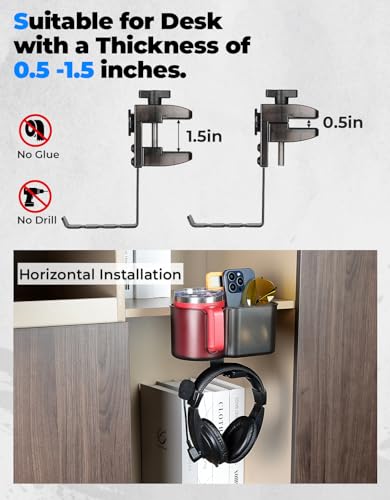 3-in-1 Desk Cup Holder and Headphone Hanger, Fits 18-32 oz Cups