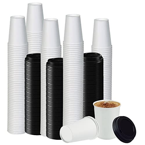 White Disposable Paper Coffee Cups with Lids (100 Count)