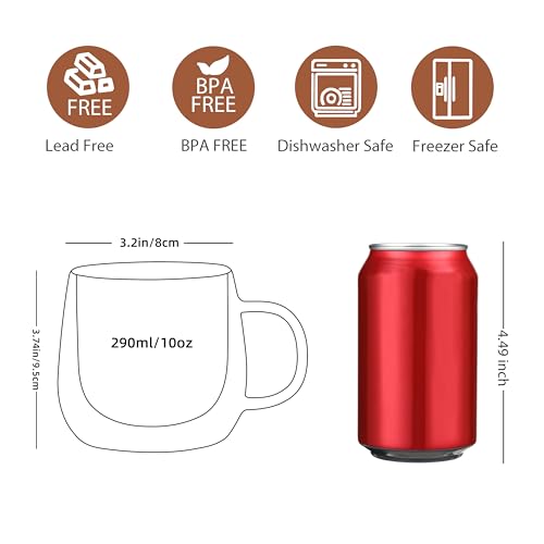 10oz Double Walled Glass Coffee Mugs (4 Count)
