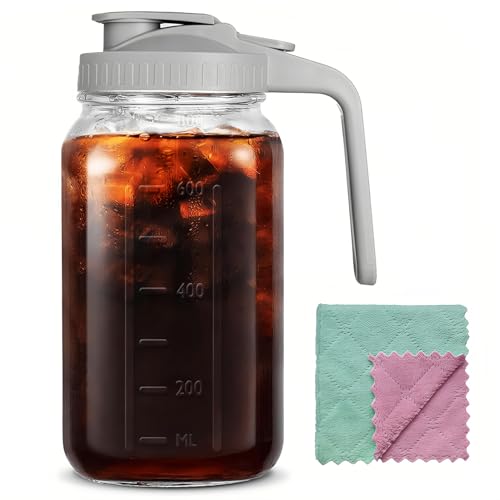 32oz Glass Pitcher Carafes With Handle and Lid