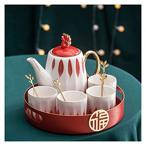 Iced Tea Pitchers Ceramic Luxury Tea Set Household Flower Tea Pot Water Kettle Cup Set Teaware 1 Teapot 4 Cups with Tray for Wedding Gift for Home Kitchen Coffee Cup (A)