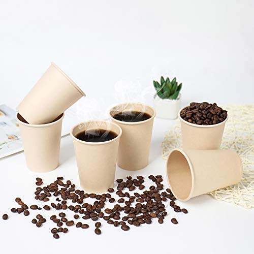 12 oz Disposable Light Brown Paper Coffee Cups Bamboo Fiber 100 Pack (100 Count)