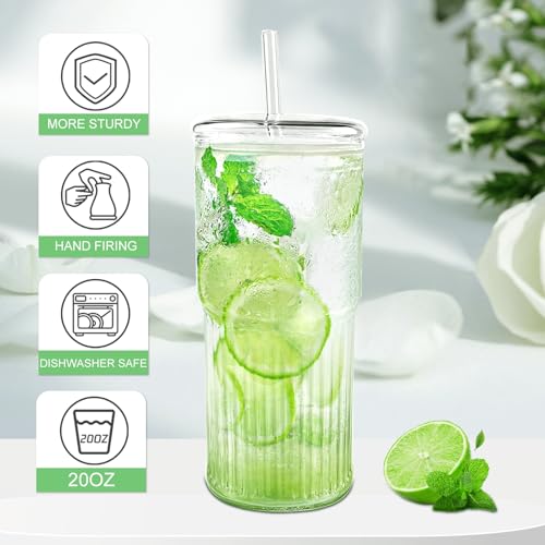 Glass Cups with Lids and Glass Straws (2 Count)