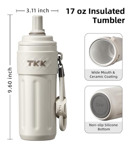 17 OZ Travel Tumbler Ceramic Lining with Straw Lid