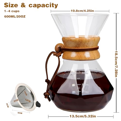 Pour Over Coffee Maker with Reusable Stainless Steel Drip Filter