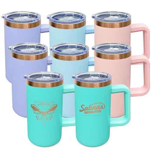 22oz Insulated Coffee Mug Bulk with Handle and Lid Mixed B (8 Count)