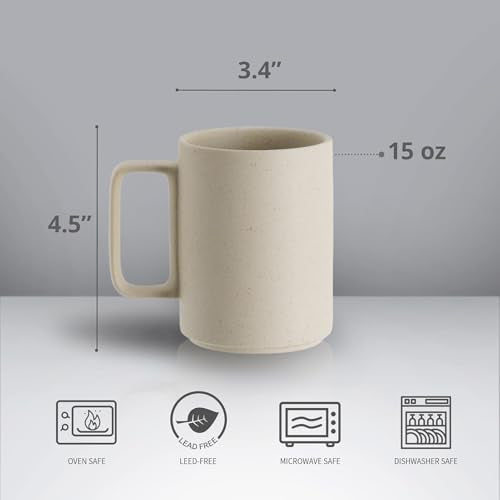 Large 15 Ounces Porcelain Coffee Mug Tea Mugs Set of 6 (6 Count)