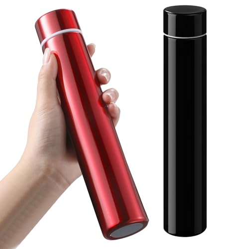 2 Pack Black Red Slim Stainless Steel Water Bottle 8.8 oz (2 Count)