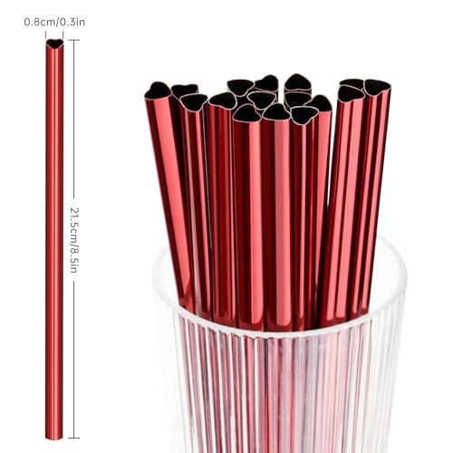 8.5” Heart Shaped Stainless Steel Straws Fit for Smoothie (16 Count)