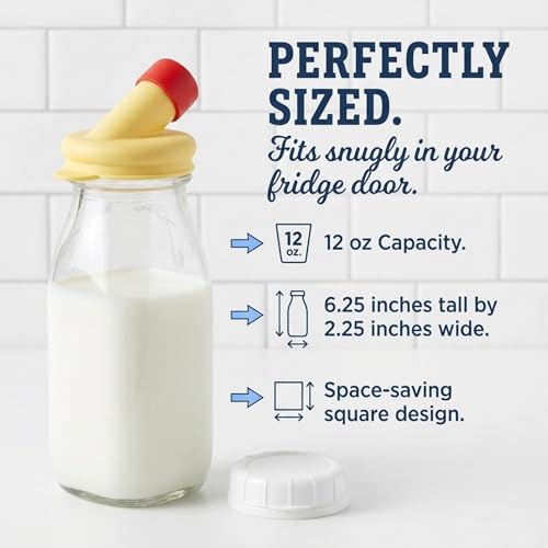 Glass Creamer Bottle 12 Oz Square Glass Milk Bottle with Lids