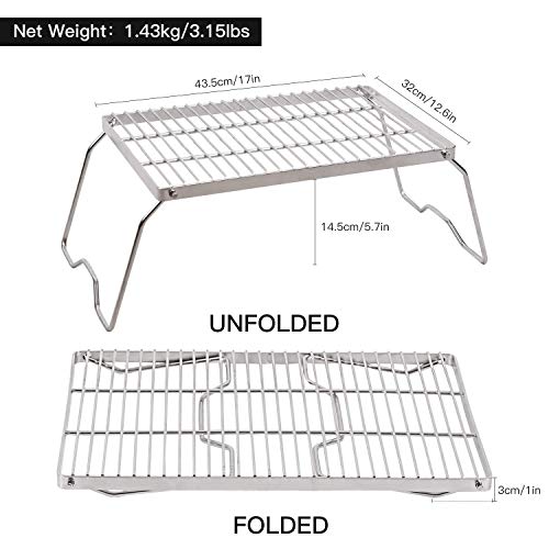 17" Large Folding Campfire Grill 304 Stainless Steel Grate