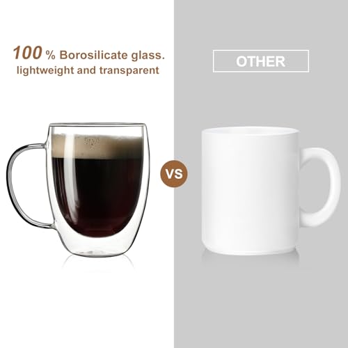 2 Pack Double Walled Glass Coffee Mugs with Handles (2 Count)