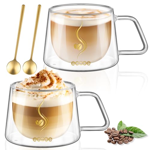 Double Walled Glass Coffee Mug 12oz Cappuccino Latte Cups Set of 2 (2 Count)