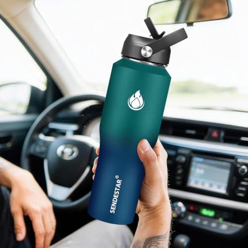 32oz Water Bottle Wide Mouth Stainless Steel Vacuum Insulated Double Wall with Straw Lids Fit in Any Car Cup Holder