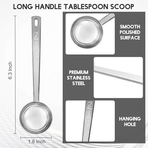 5 Pcs Coffee Scoop 2 Tablespoon Scoop Stainless Steel Tablespoon Measuring Spoon Long Handle for Powder Ground Coffee Tea Sugar (5 Count)