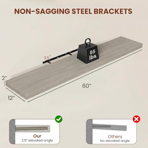 Deep Floating Shelves 60x12” Set of 1