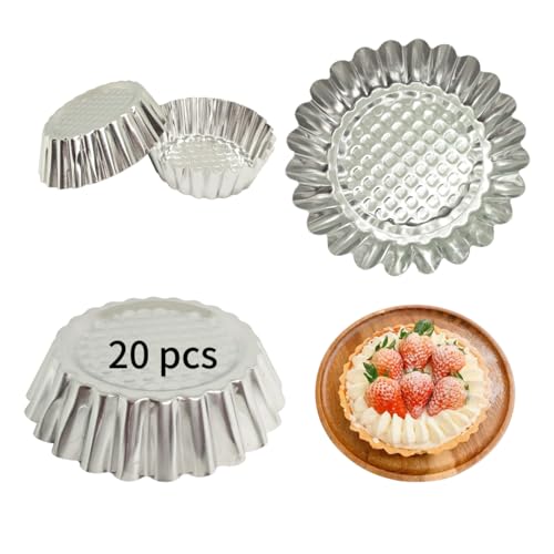 Set of 20, 3-3/4" Fluted Design Round Shape Non-stick Aluminum Tart Mold, Mini Pie Tin, Tartlet Pan (20 Count)