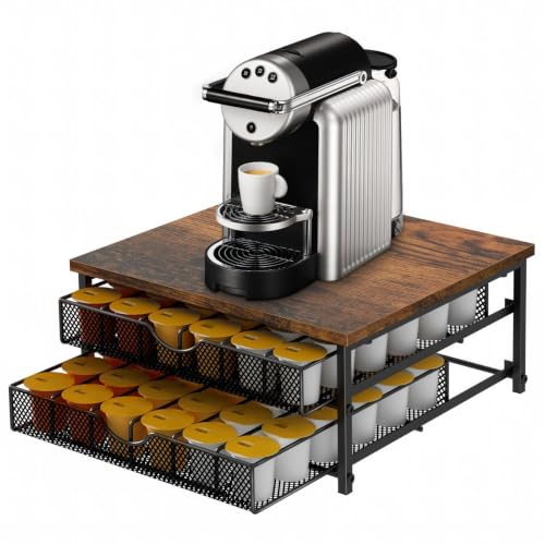 Coffee Pod Drawer Holder Capsule Storage Organizer 2 Tier Coffee Pods Holder With Sliding Baskets for 72 Capacity K Pod