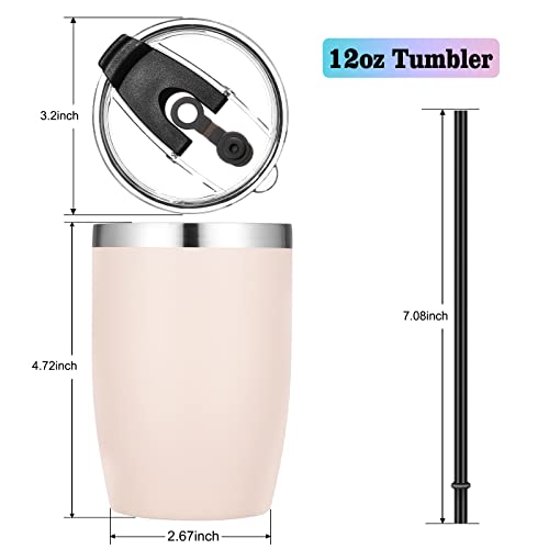 Stainless Steel 12 oz Tumblers bulk Vacuum Insulated Double Wall Travel Tumbler with Lid and Straw Reusable Tumbler (6 Count)