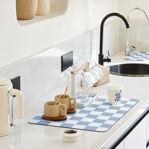 Checkered Dish Drying Mat for Kitchen Counter