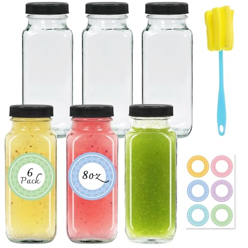 6 pack 8 oz Glass Juice Bottles with Lids