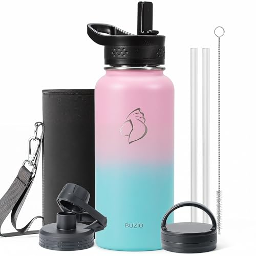 32 oz Water Bottle Insulated with Straw & 3 Lids