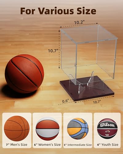 Full Size Acrylic Basketball Display Case with Solid Wood Base