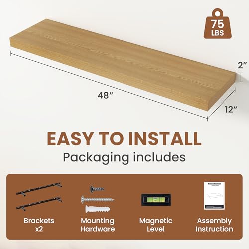 Deep Floating Shelves 48x12” Set of 2 (2 Count)