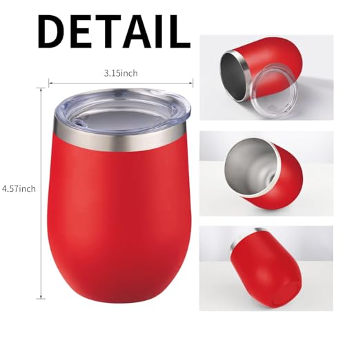 12oz 6 Pack Wine Tumbler Glasses with Lid Stemless Double Wall Vacuum Stainless Steel Travel Tumbler Keeping Cold & Hot for Wine (6 Count)