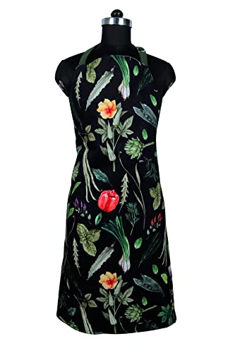 Cotton Kitchen Apron with Adjustable Strap & Waist Ties Reusable Spring Aprons for Baking