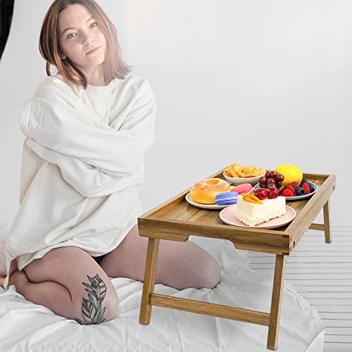 Acacia Bed Tray Table with Folding Legs