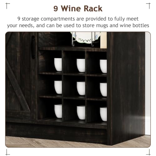 72" Farmhouse Coffee Bar Cabinet with Sliding Barn Door