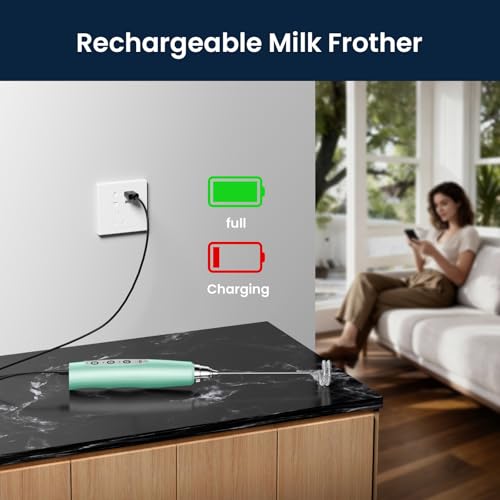 Milk Frother Wand Rechargeable Handheld Electric Whisk 3 Speed Adjustable