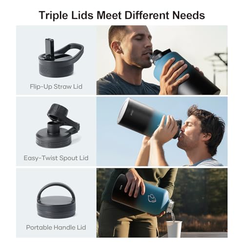 1 Gallon Water Bottle Insulated with Straw & 3 Lids (72 Count)