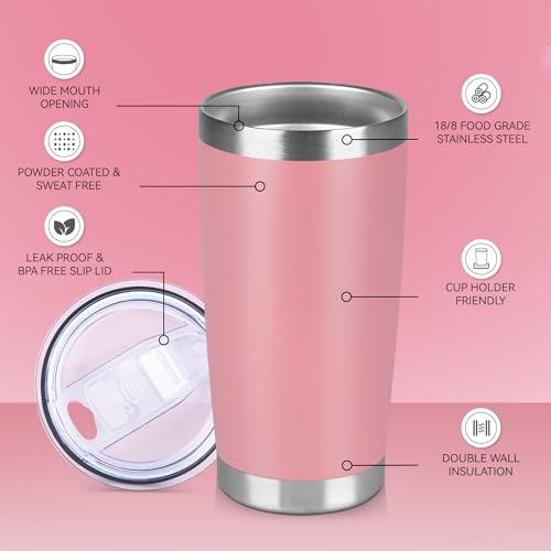 20 oz Tumbler Stainless Steel Tumblers Bulk with Lid Double Wall Insulated Coffee Tumbler Cups for Hot & Cold Drinks Powder Coated Travel Coffee Tumbler Mug Metal (12 Count)