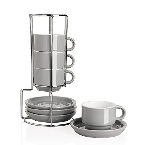 Sweejar Porcelain Espresso Cups with Saucers (4 Count)