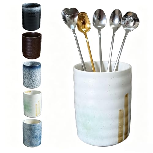 Stoneware Coffee Bar Utensil Holder Tea & Coffee Spoon & Stirrer Holder for Stir Stick Straw Teaspoon Holder Espresso Spoon Cup Small Utensil Jar