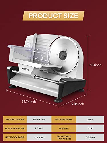 200W Meat Slicer 7.5" Serrated+Smooth Blades & Adjustable Thickness
