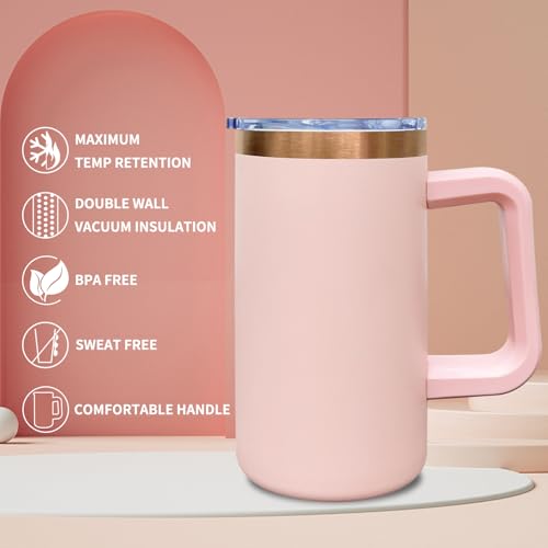 22oz Insulated Coffee Mug Bulk with Handle and Lid Pink (4 Count)