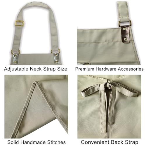 Barista Tools Apron for Women Hairstylists Servers Waterproof Canvas Kitchen Apron with 3 Pockets for Cooking Gardening