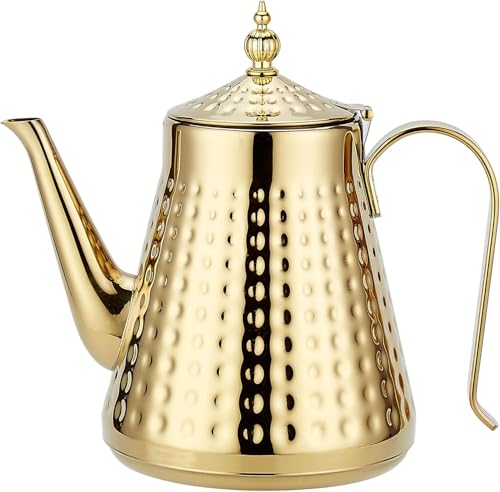 1.6L(54oz) Stainless Steel Hammer Patterned Teapot With Removeable Infuser,Loose leaf cover,Gold