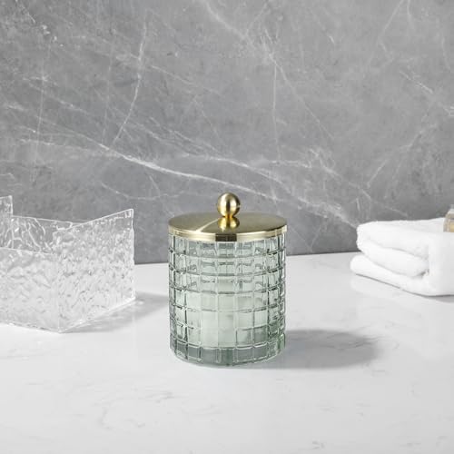 Sage Colored Tranlucent Apothecary Etched Geometric Grid Glass Jar W