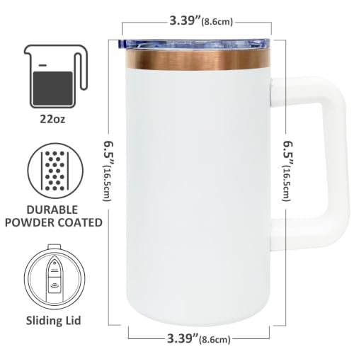 22oz Insulated Coffee Mug Bulk with Handle and Lid White (8 Count)