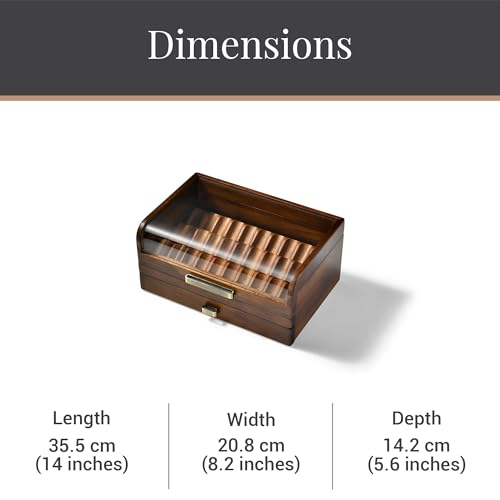 Acacia Wood Essential Oil Storage Box with Drawer & Clear Lid