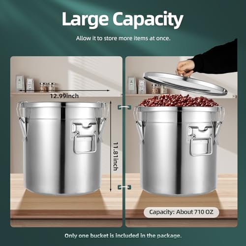 304 Stainless Steel Container 21L Airtight Food Storage Container with Lids & Locking Clips Stainless Steel Bucket for Kitchen