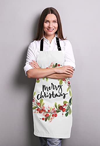 Merry Christmas Berry Wreath Apron for Women and Men