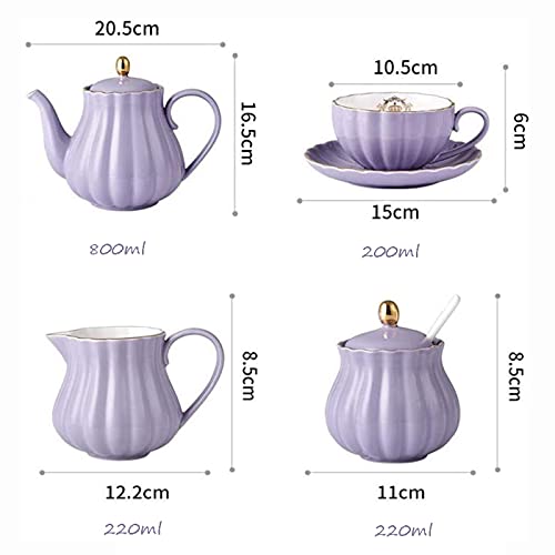 Utility 22 Pieces Ceramic Coffee Tea Gift Sets Porcelain Tea Sets British Royal Series Purple Teapot Sugar Bowl Creamer Pitcher and Teaspoons Teapots