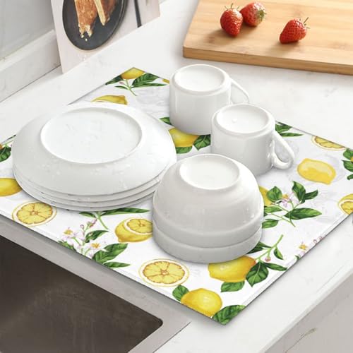 Lemon And Leaves Dish Drying Mat