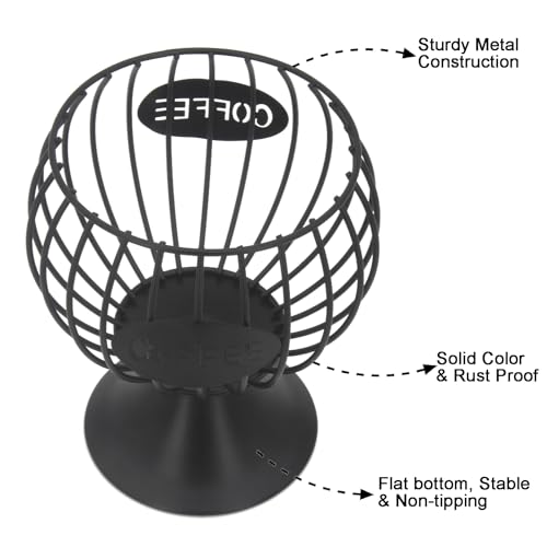 Coffee Pod Storage Organizer K Cup Holder for Counter Metal Storage Basket for Keuring pods Coffee Bar Decor Organizer for Capsule Creamer Black