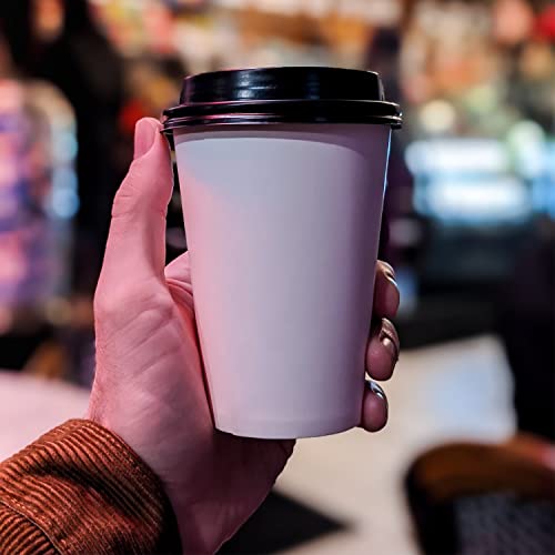 White Disposable Paper Coffee Cups with Lids (25 Count)